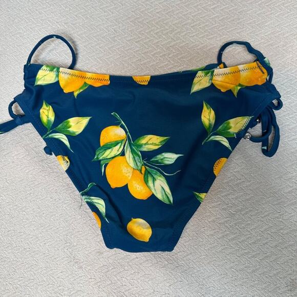 Cupshe One-Shoulder Tankini Lemon Tie-Side Bikini Set Womens Small Black/Blue - Picture 4 of 8